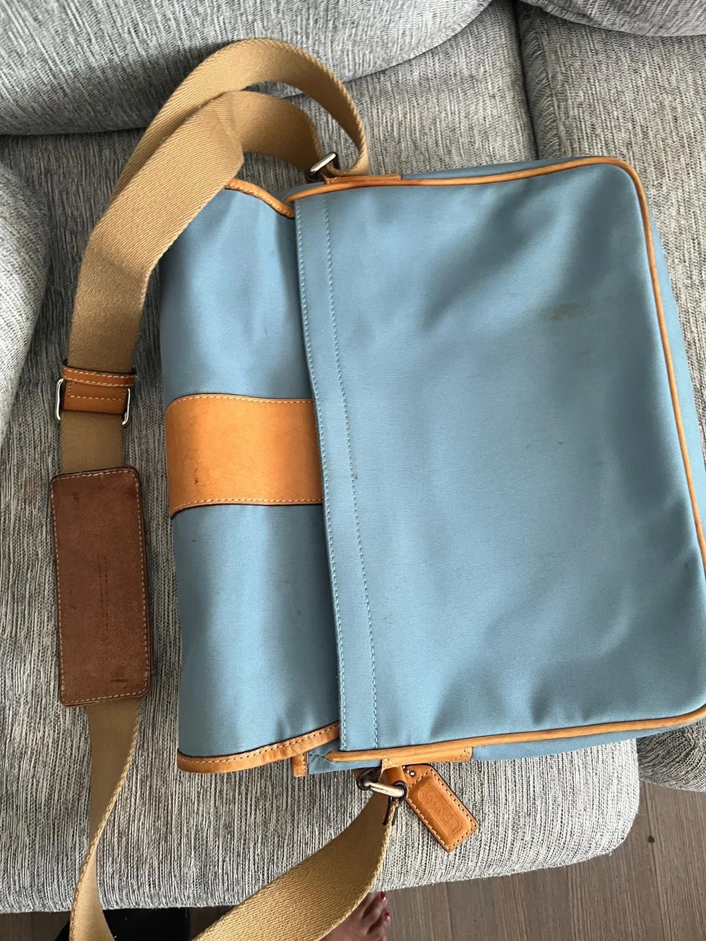 Coach Blue and Tan Leather-Trim Messenger Crossbody